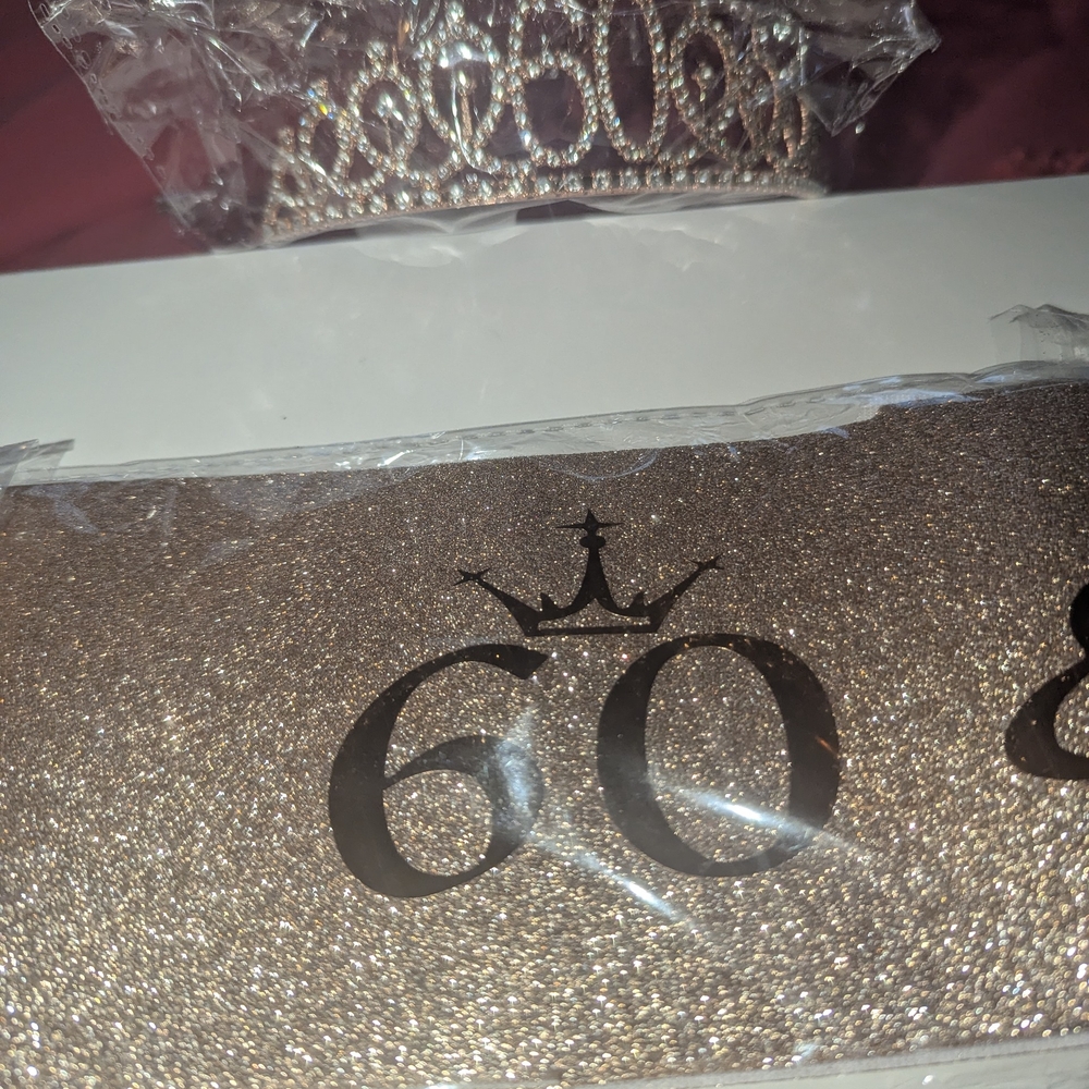 Glittery Fabulous 60 Gold Tiara and Sash Set